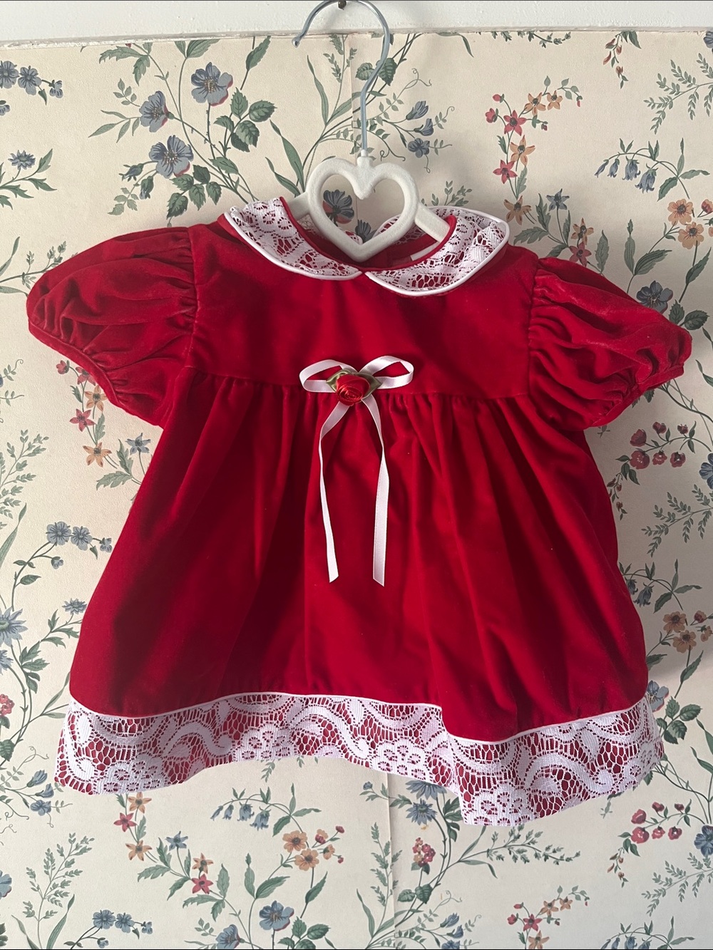 Classic Red Lace-Trim Baby Holiday Christmas Velvet Dress